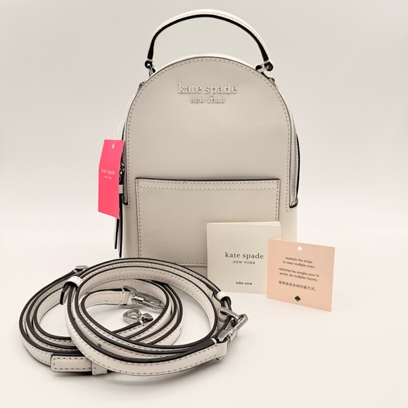Kate Spade NWT Mini Convertible Backpack Winter White Leather Crossbody - Picture 1 of 14